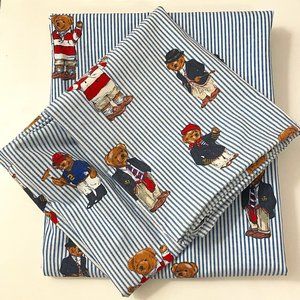 Ralph Lauren Polo Bear Sheet & 2 Pillow Cases Queen Size